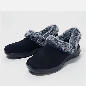 Skechers Women's Black Slip-On Slippers with Gray Fur